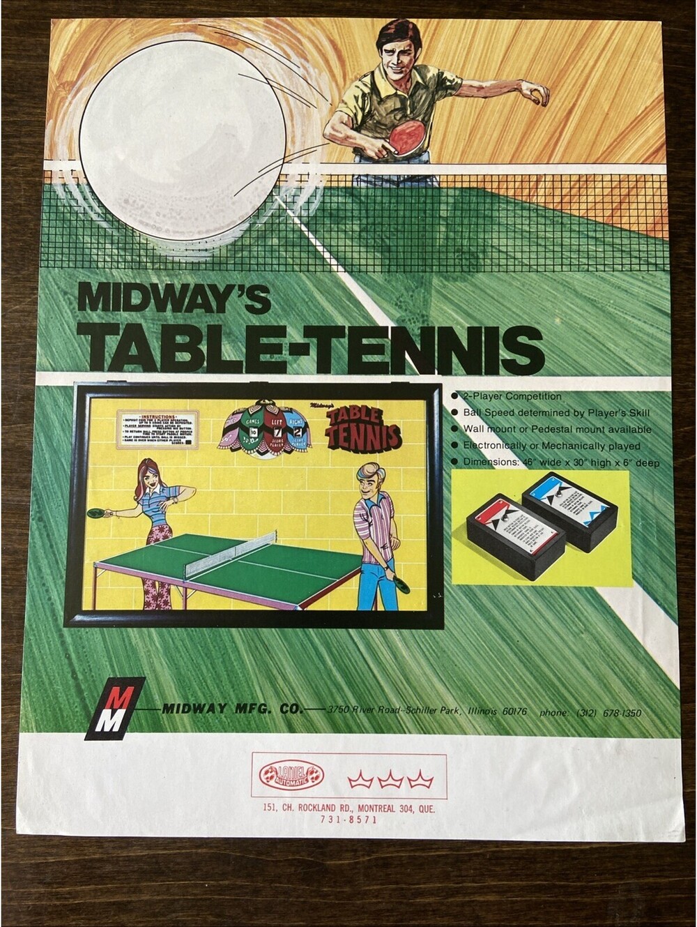 Midway Table-tennis Arcade Pinball FLYER Original Ad Promo Poster Not PCB